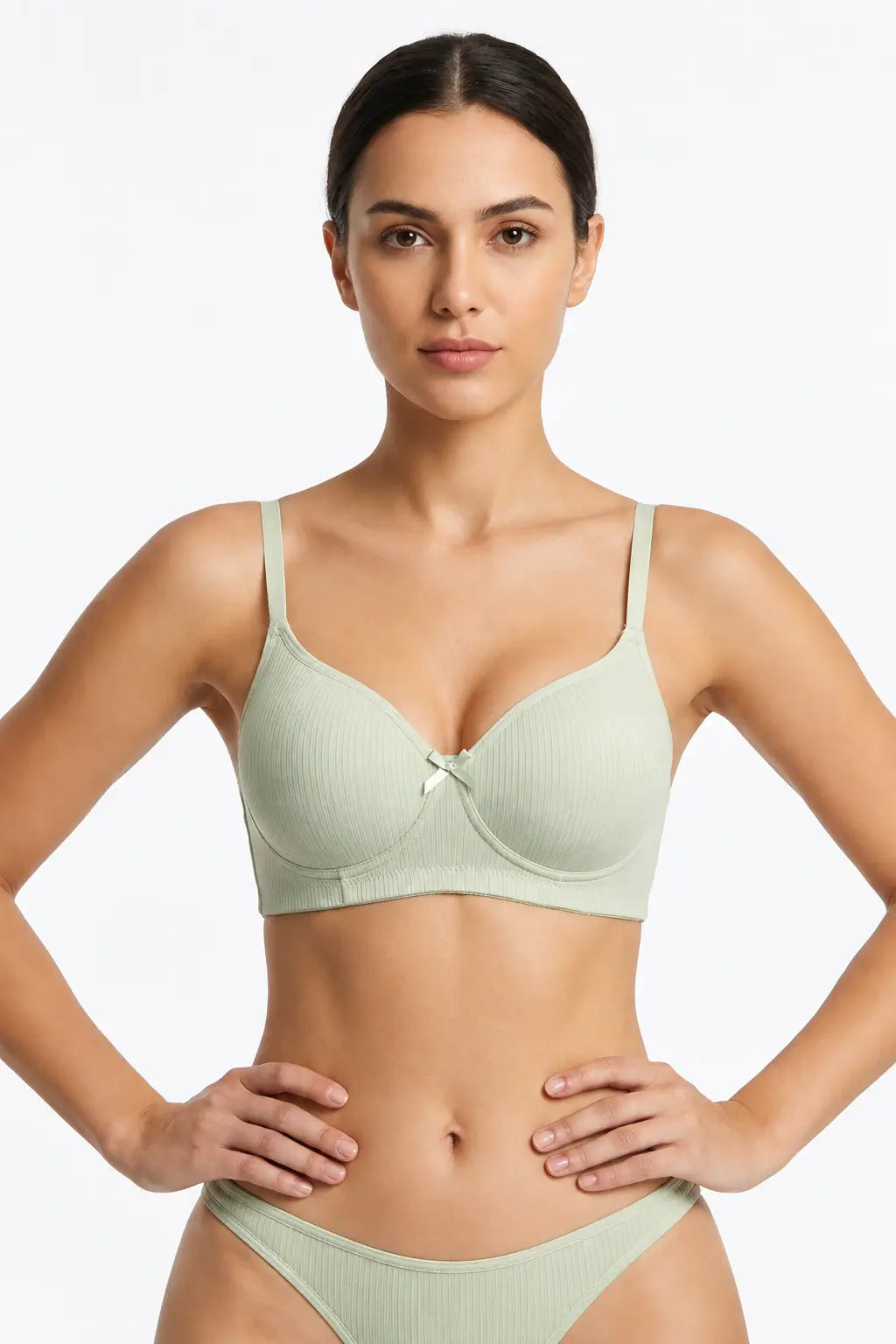 0309-Women’s Cotton Bra | Soft Ribbed Everyday Bra with Lightly Padded Cups