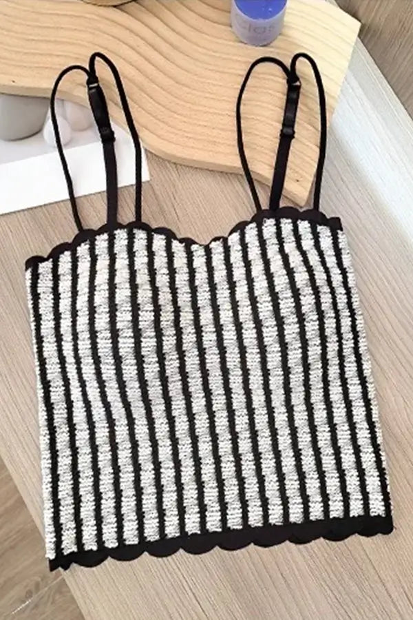 Women’s Stylish Ribbed Striped Cami Top Black