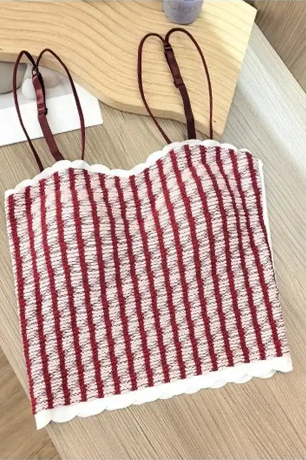 Women’s Stylish Ribbed Striped Cami Top Red