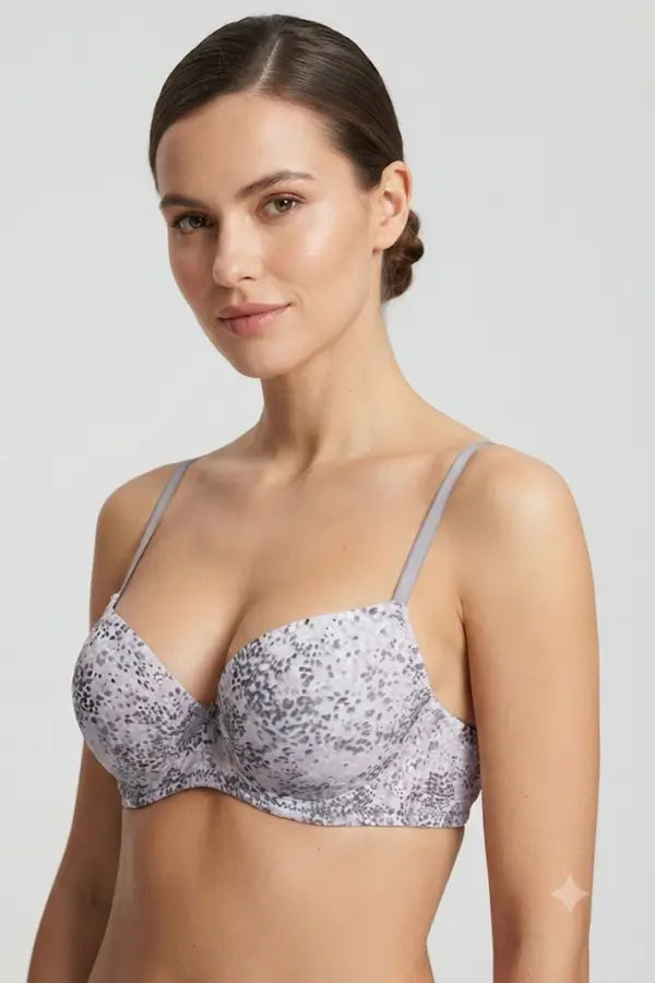 011 Women’s Padded Silver Printed Underwire Bra – Stylish Full Coverage Design