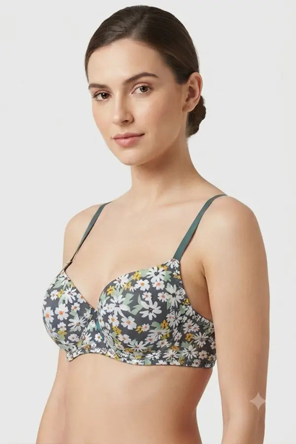 011 Olive Green Floral Padded Bra – Fresh Prints, Feminine Style