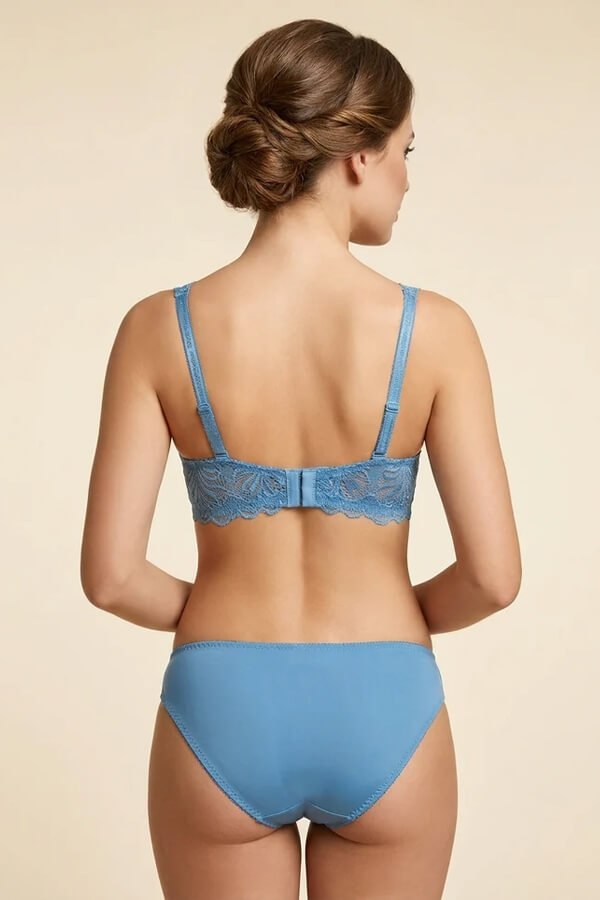 5533 Women’s Stylish Lace Bra & Panty Set – Elegant Balconette Lingerie Steel Blue