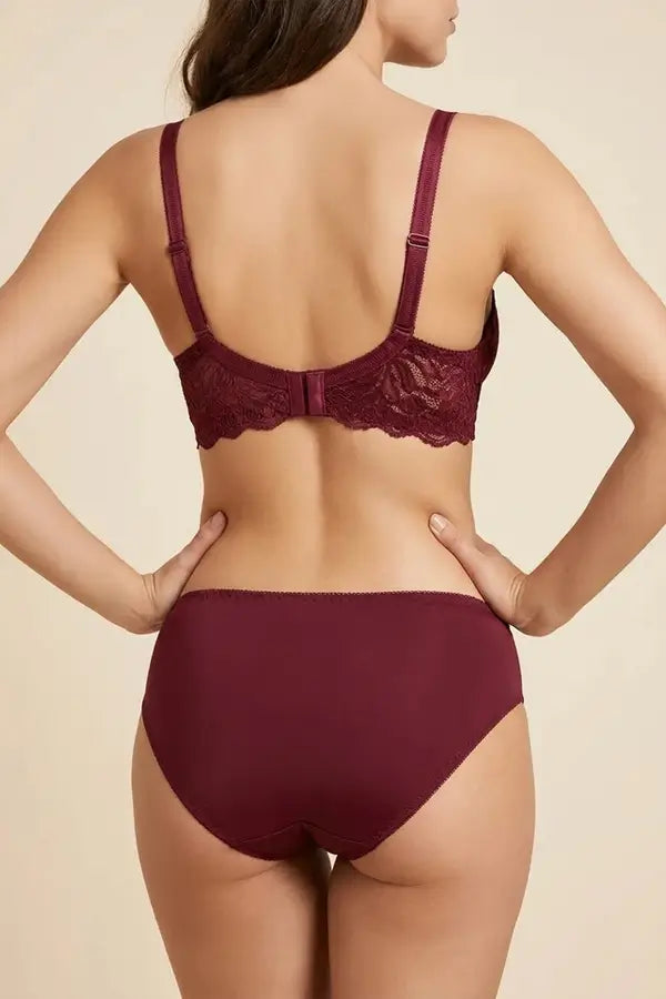 5533 Women’s Stylish Lace Bra & Panty Set – Elegant Balconette Lingerie Wine